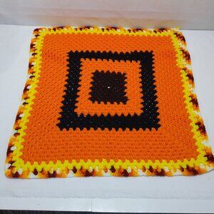 Handmade Crochet Granny Square Afghan Orange & Black Crotchet Throw Blanket